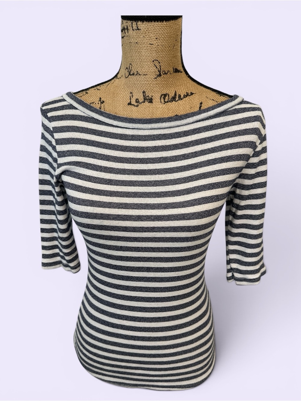 Michael Stars Striped Boatneck Knit Top in Gray and White